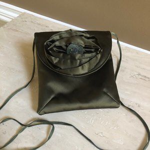 Vintage Sonja Benson Green Satin "Flower" Purse